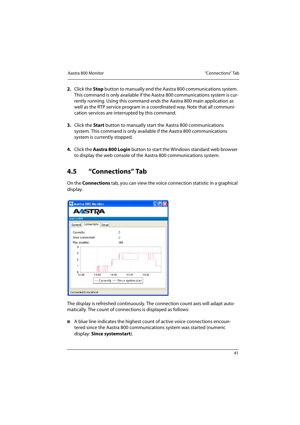 5 “connections” tab, Connections” tab | Aastra Telecom 800 User Manual | Page 43 / 136