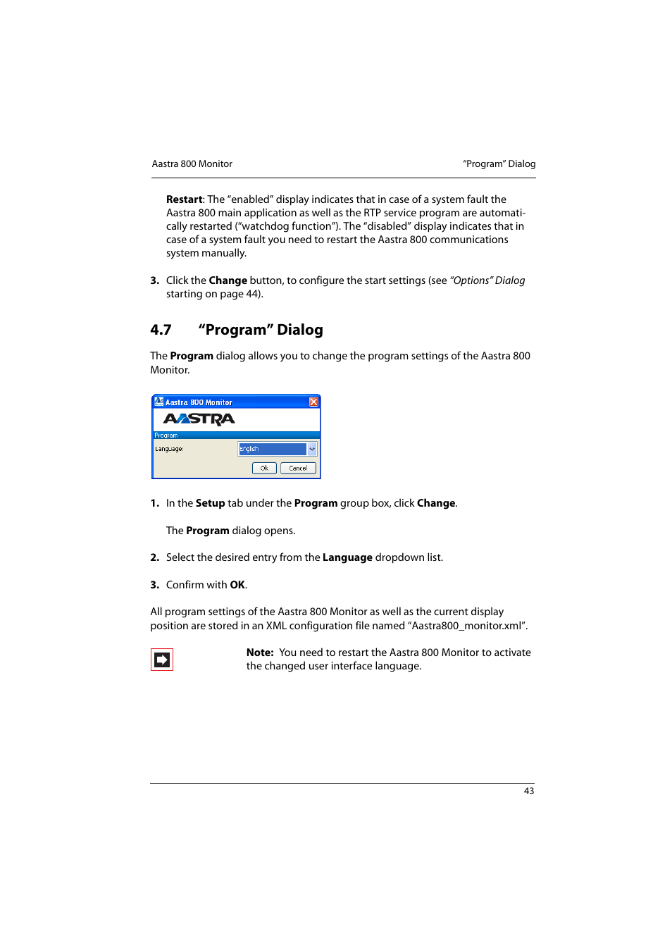 7 “program” dialog, Program” dialog | Aastra Telecom 800 User Manual | Page 45 / 136