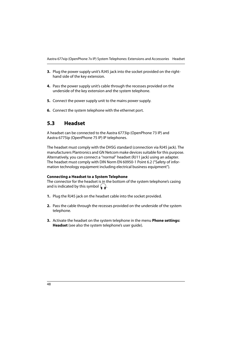 3 headset, Headset | Aastra Telecom 800 User Manual | Page 50 / 136