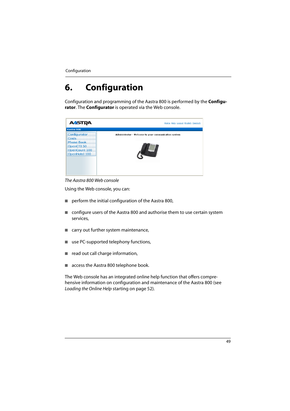 Configuration | Aastra Telecom 800 User Manual | Page 51 / 136