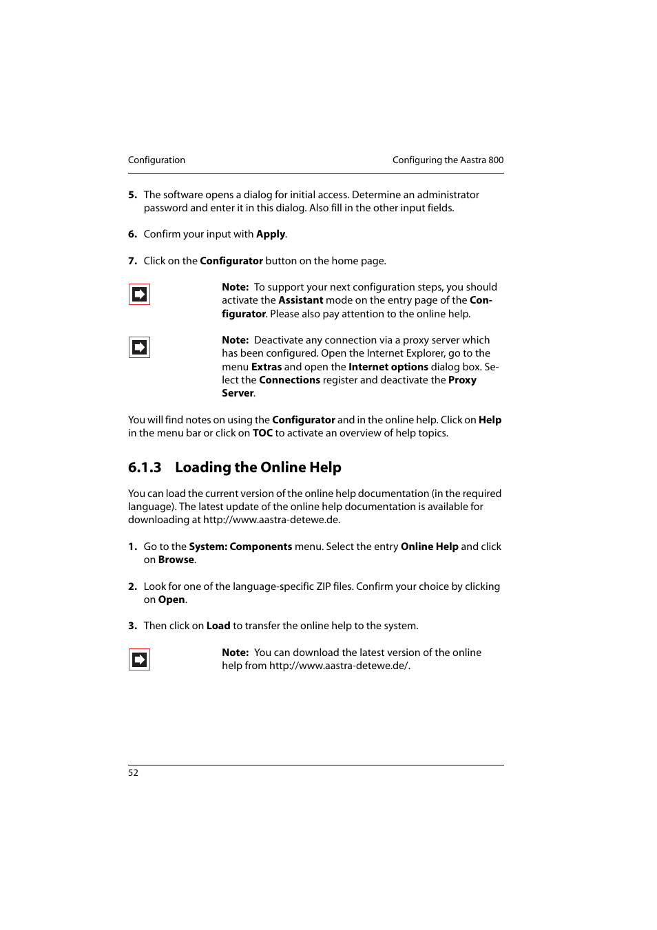 3 loading the online help, Loading the online help | Aastra Telecom 800 User Manual | Page 54 / 136