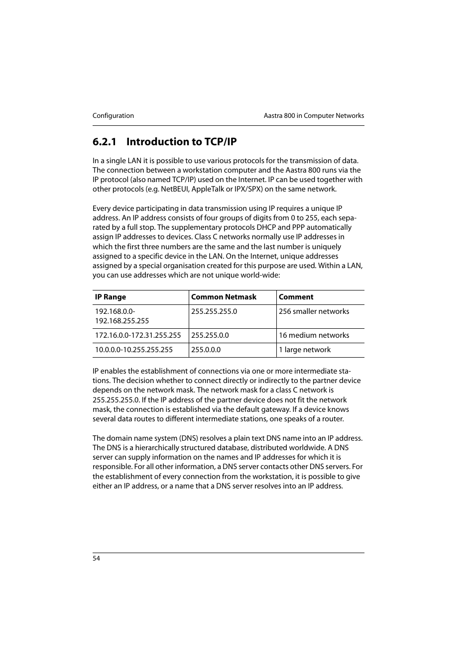 1 introduction to tcp/ip, Introduction to tcp/ip | Aastra Telecom 800 User Manual | Page 56 / 136