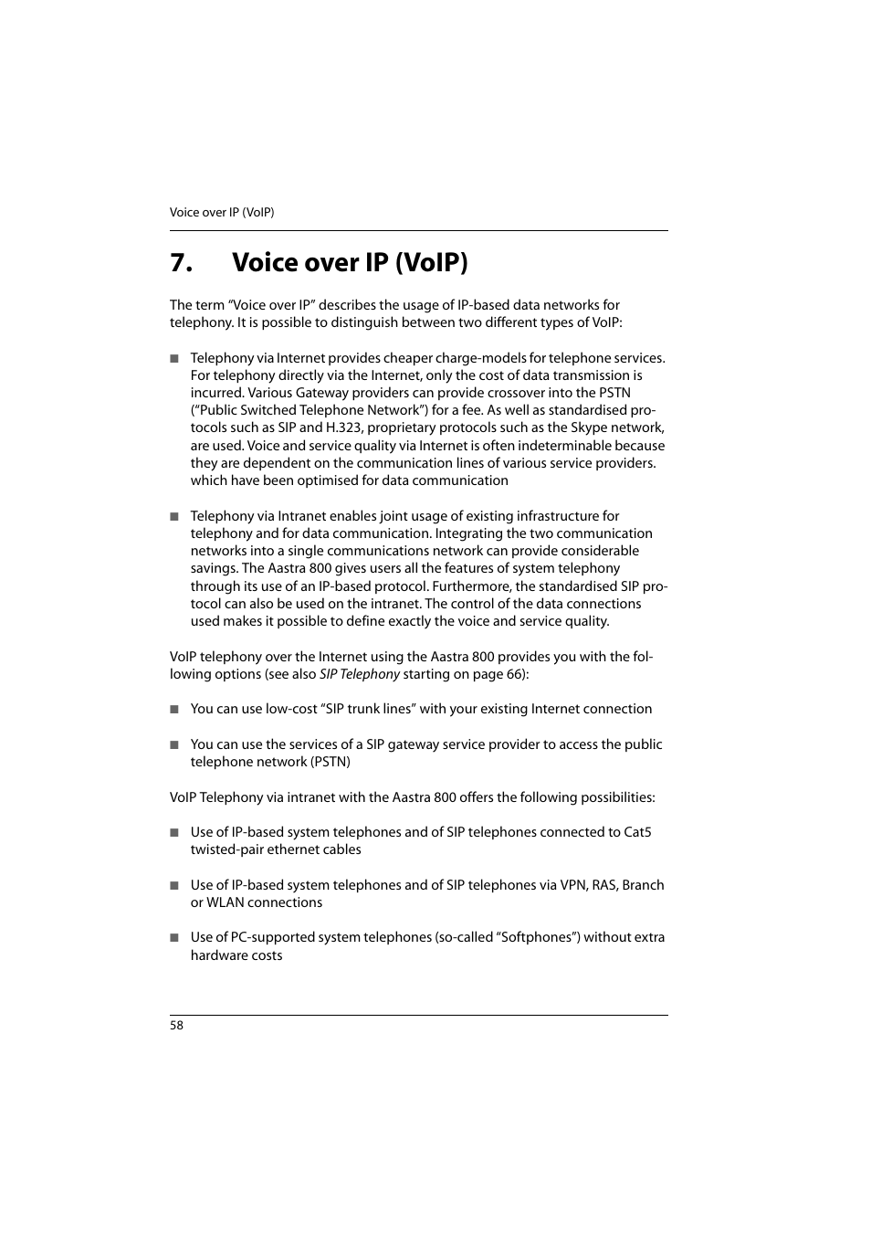 Voice over ip (voip) | Aastra Telecom 800 User Manual | Page 60 / 136