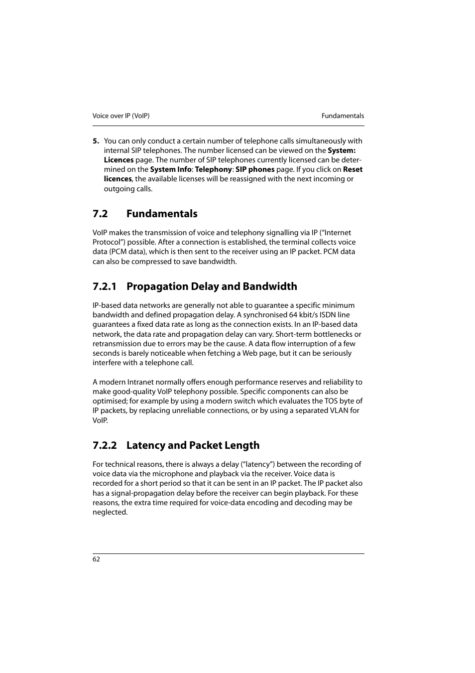 2 fundamentals, 1 propagation delay and bandwidth, 2 latency and packet length | Fundamentals, Propagation delay and bandwidth, Latency and packet length | Aastra Telecom 800 User Manual | Page 64 / 136