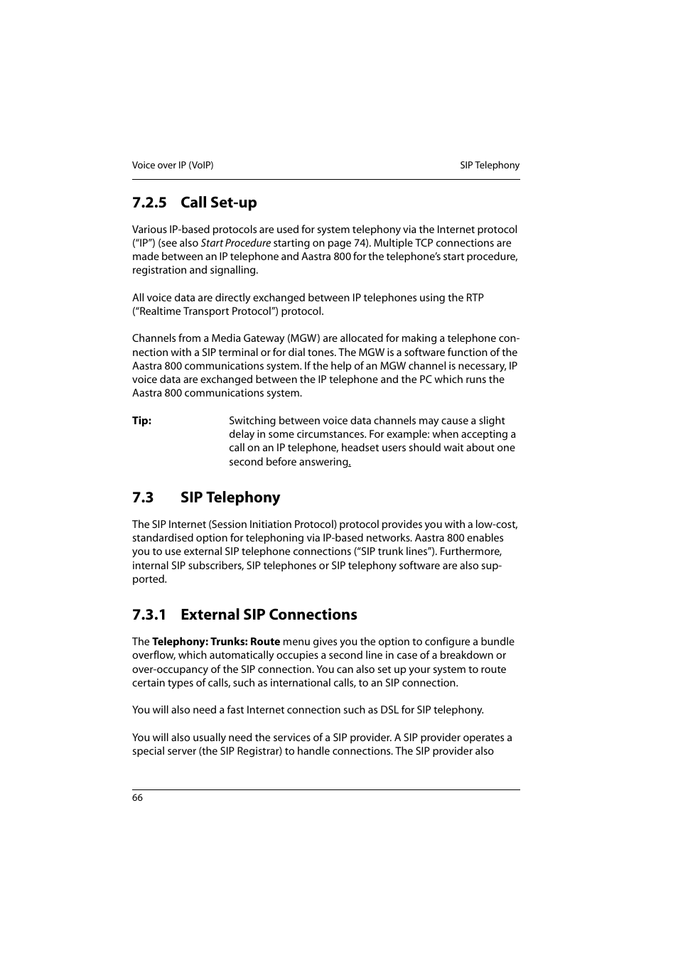 5 call set-up, 3 sip telephony, 1 external sip connections | Call set-up, Sip telephony, External sip connections | Aastra Telecom 800 User Manual | Page 68 / 136