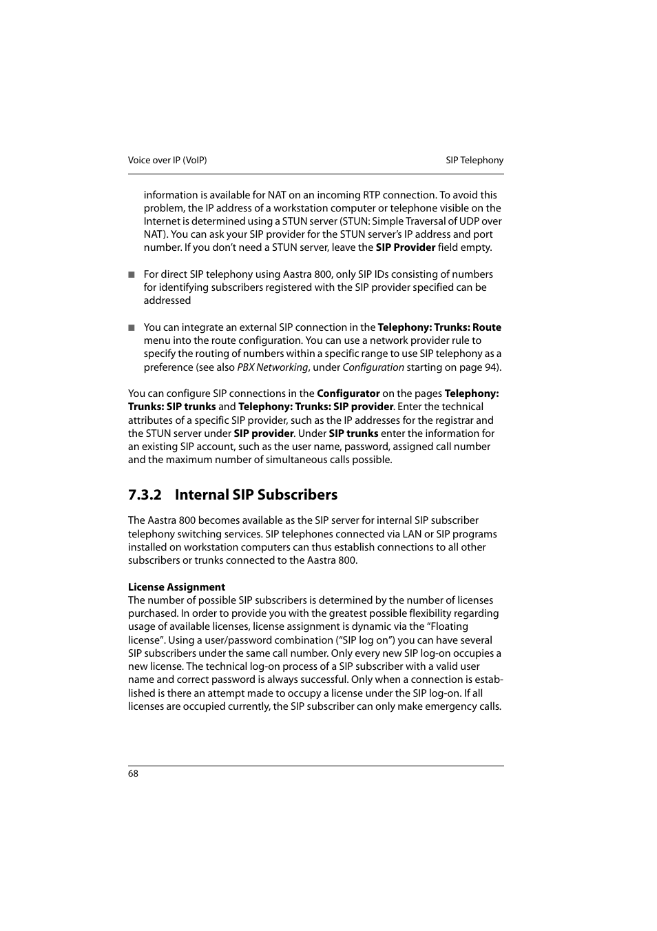 2 internal sip subscribers, Internal sip subscribers | Aastra Telecom 800 User Manual | Page 70 / 136