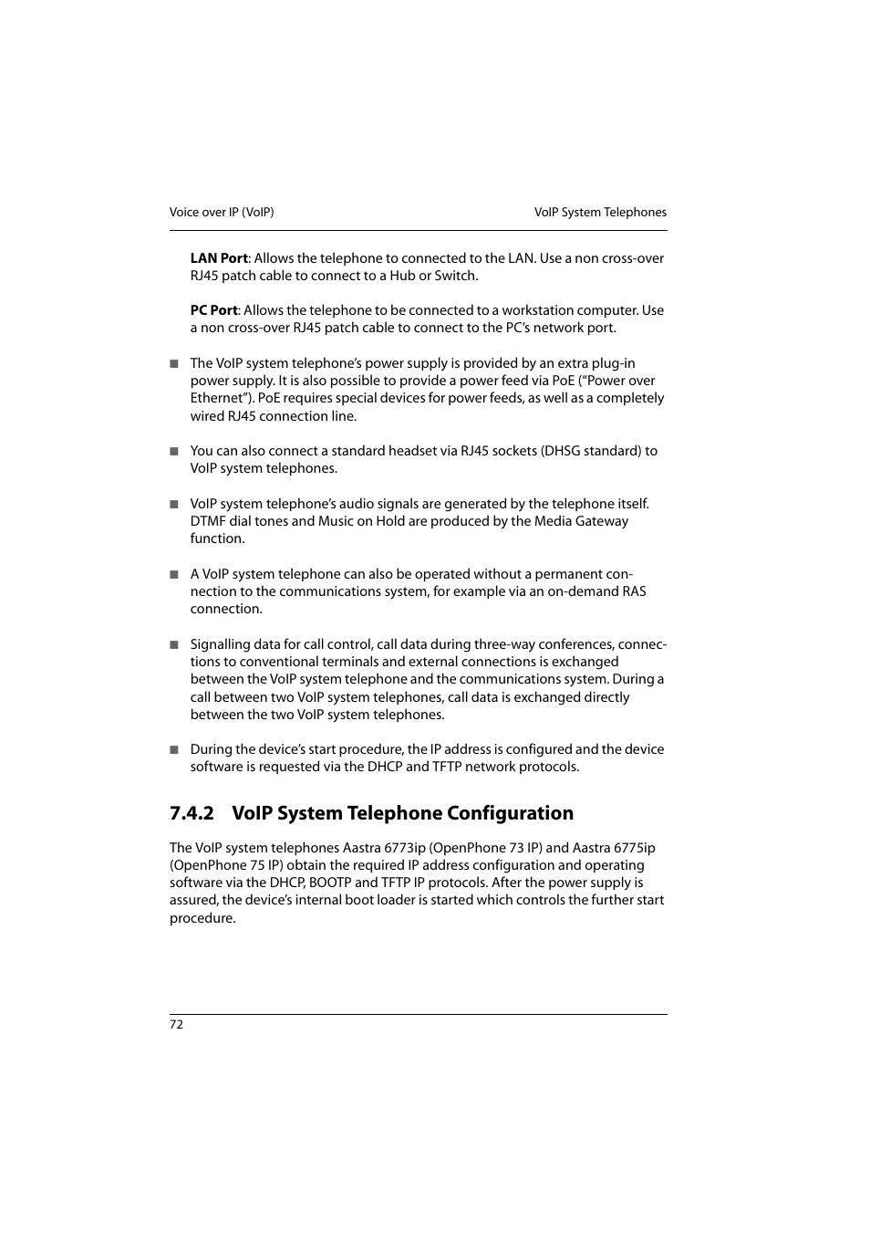 2 voip system telephone configuration, Voip system telephone configuration | Aastra Telecom 800 User Manual | Page 74 / 136