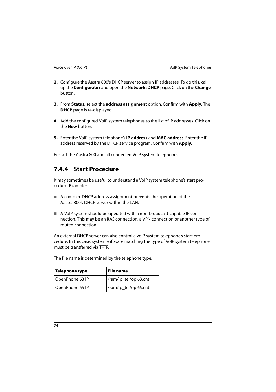 4 start procedure, Start procedure | Aastra Telecom 800 User Manual | Page 76 / 136
