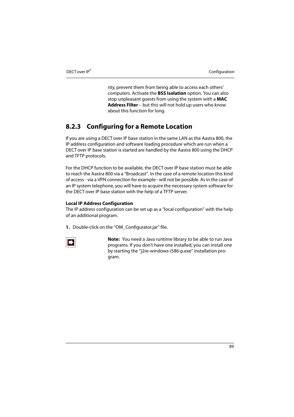 3 configuring for a remote location, Configuring for a remote location | Aastra Telecom 800 User Manual | Page 91 / 136