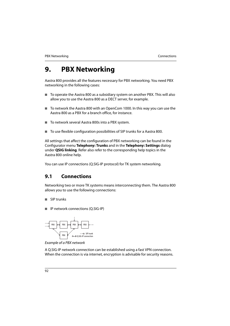 Pbx networking, 1 connections, Connections | Aastra Telecom 800 User Manual | Page 94 / 136