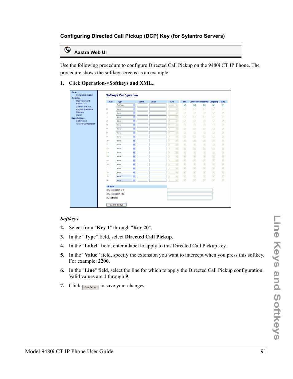 Line keys and softkeys | Aastra Telecom 9480i CT User Manual | Page 101 / 290