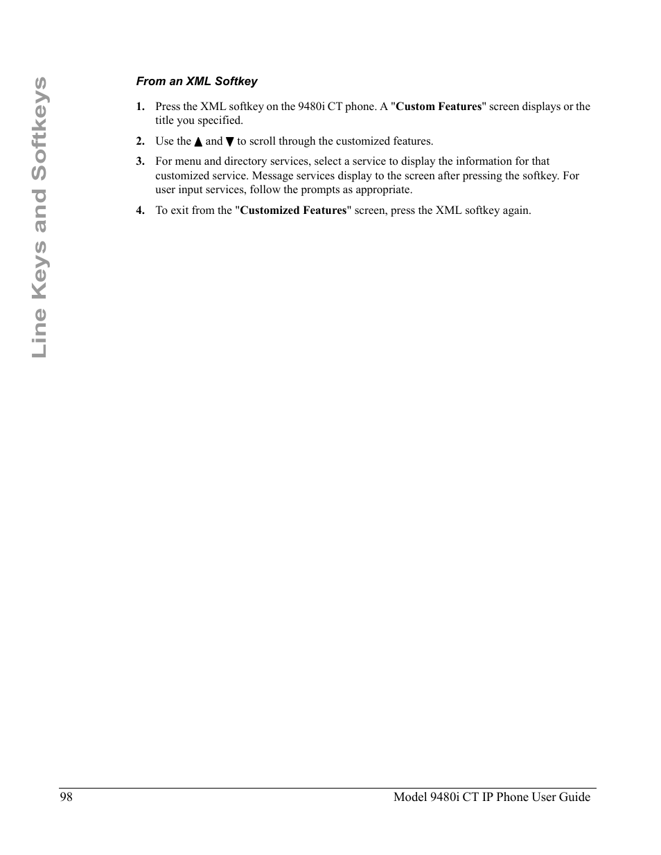 From an xml softkey, Line keys and softkeys | Aastra Telecom 9480i CT User Manual | Page 108 / 290