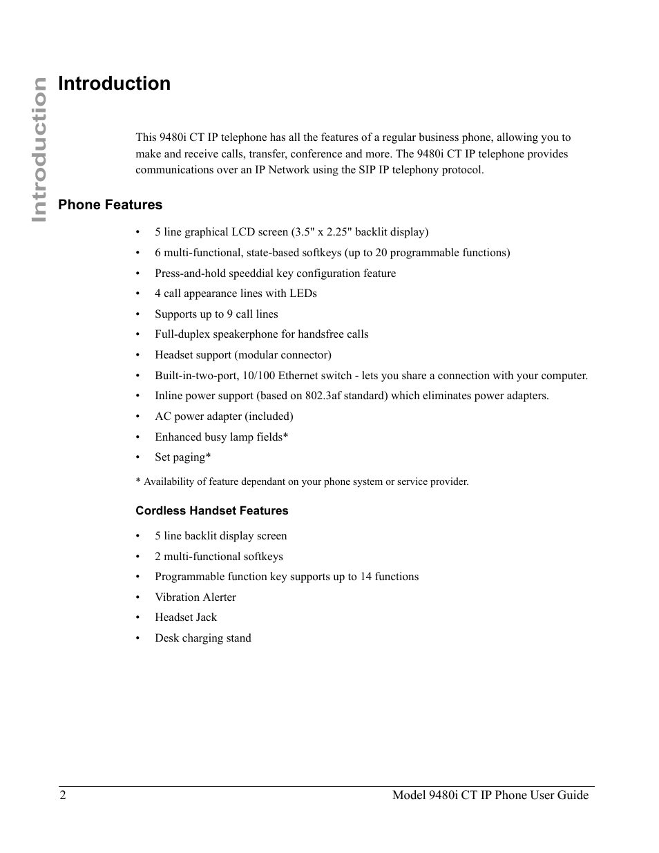 Introduction, Phone features, Cordless handset features | Aastra Telecom 9480i CT User Manual | Page 12 / 290