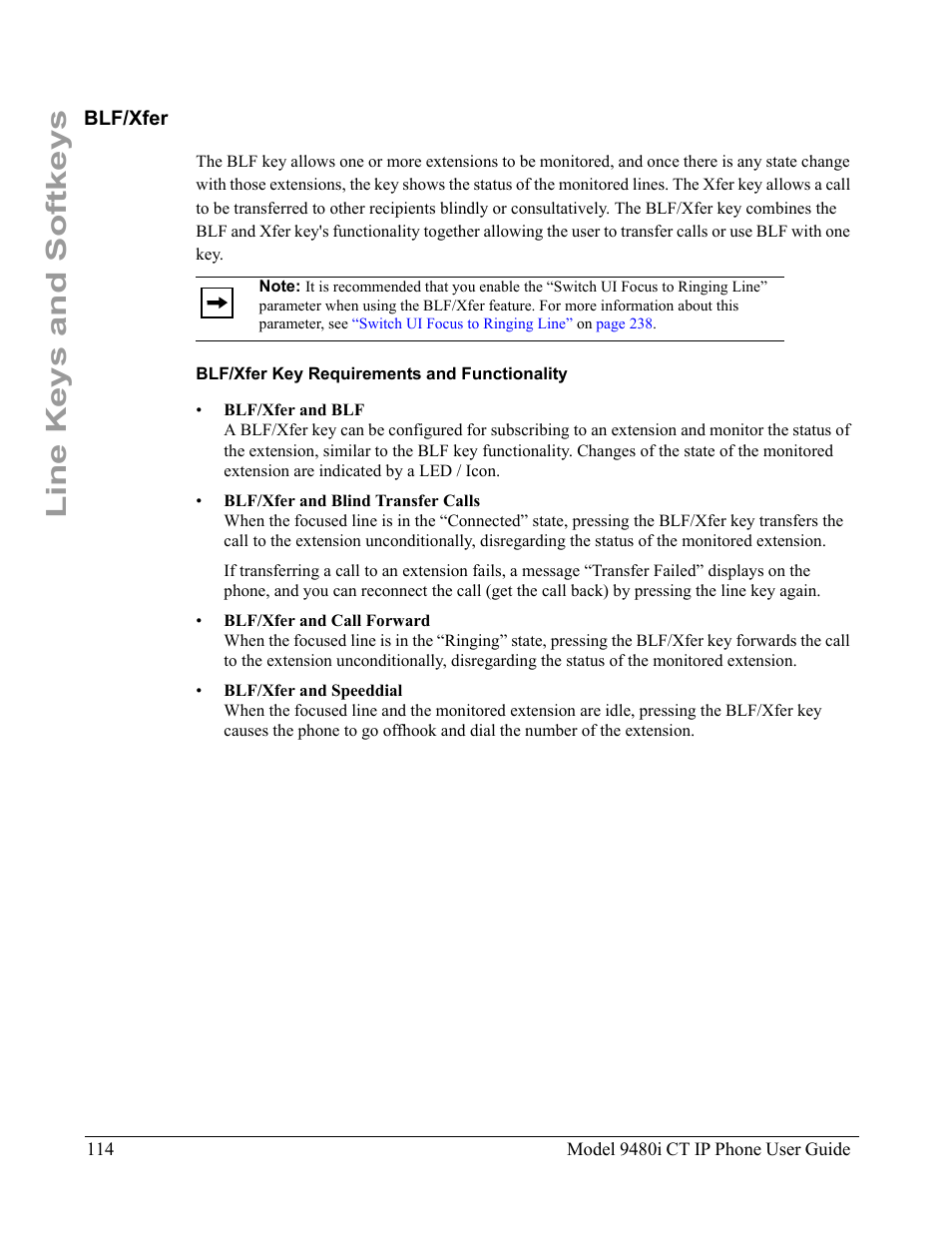 Blf/xfer, Blf/xfer key requirements and functionality, Line keys and softkeys | Aastra Telecom 9480i CT User Manual | Page 124 / 290