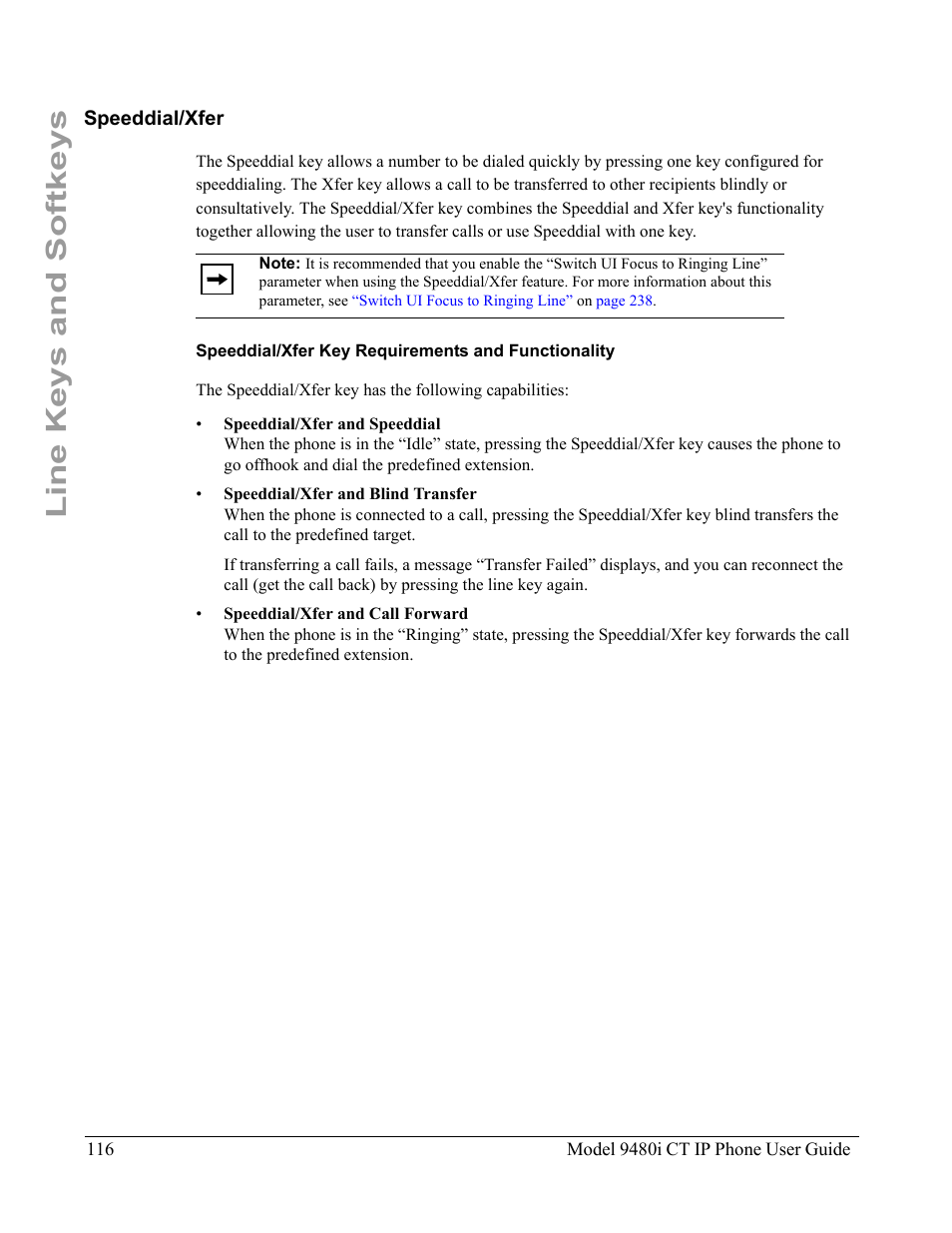 Speeddial/xfer, Speeddial/xfer key requirements and functionality, Line keys and softkeys | Aastra Telecom 9480i CT User Manual | Page 126 / 290
