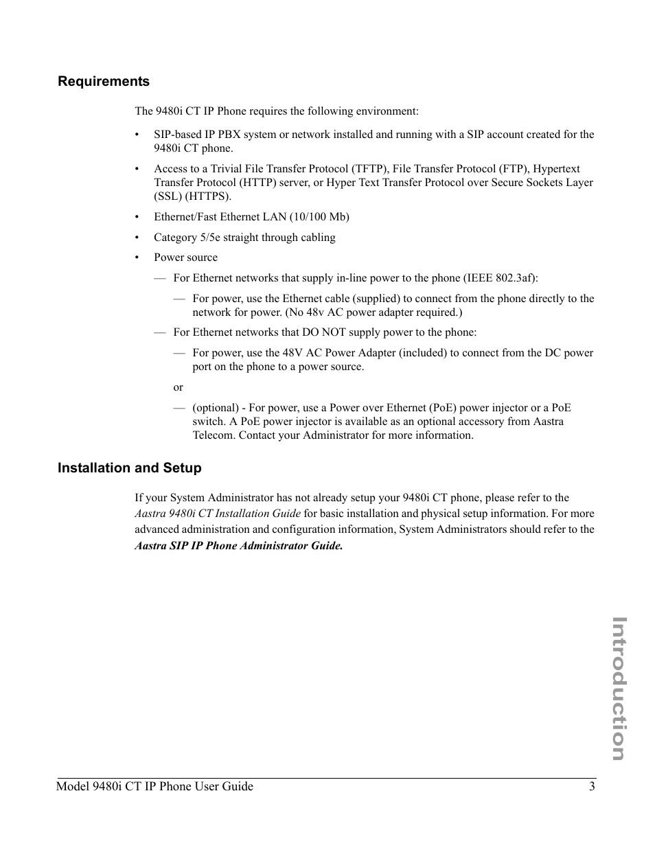 Requirements, Installation and setup, Requirements installation and setup | Introduction | Aastra Telecom 9480i CT User Manual | Page 13 / 290