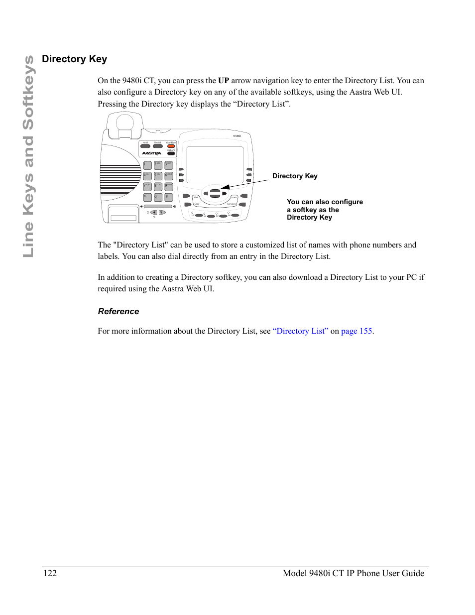 Directory key, Reference, Line keys and softkeys | Aastra Telecom 9480i CT User Manual | Page 132 / 290