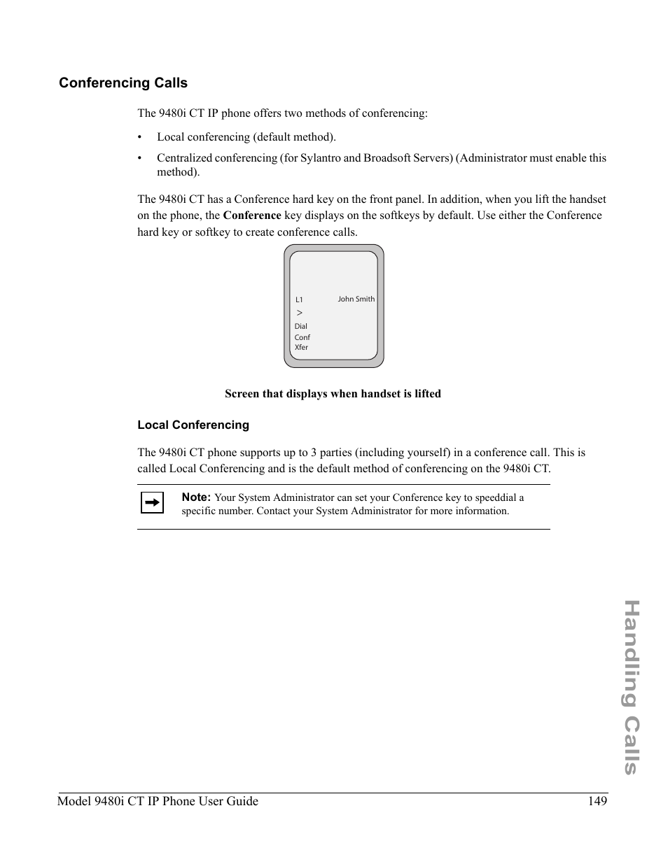Conferencing calls, Local conferencing, Handling calls | Aastra Telecom 9480i CT User Manual | Page 159 / 290