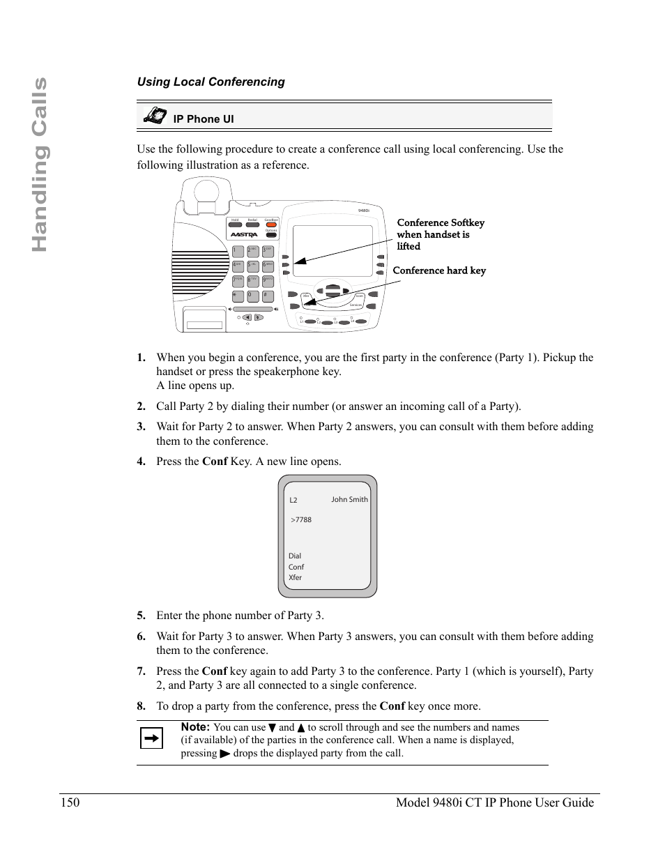 Using local conferencing, Handling calls, Ip phone ui | Aastra Telecom 9480i CT User Manual | Page 160 / 290