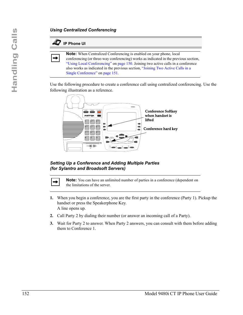 Using centralized conferencing, Handling calls, Ip phone ui | Aastra Telecom 9480i CT User Manual | Page 162 / 290