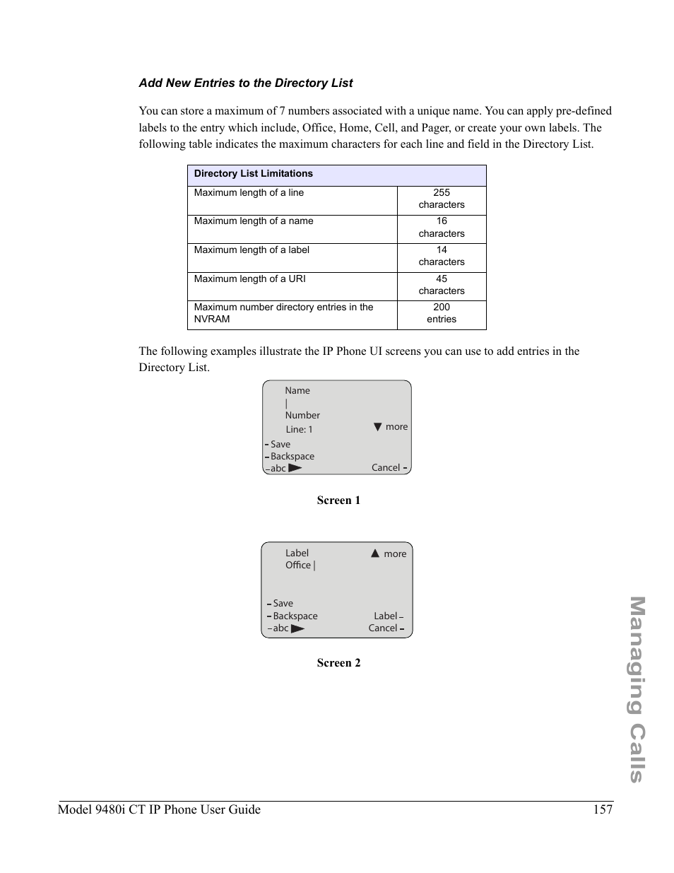 Add new entries to the directory list, Managing calls | Aastra Telecom 9480i CT User Manual | Page 167 / 290