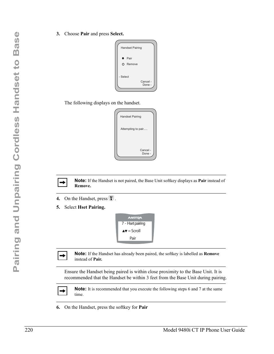 Pairing and unpairing cordless handset to base | Aastra Telecom 9480i CT User Manual | Page 230 / 290