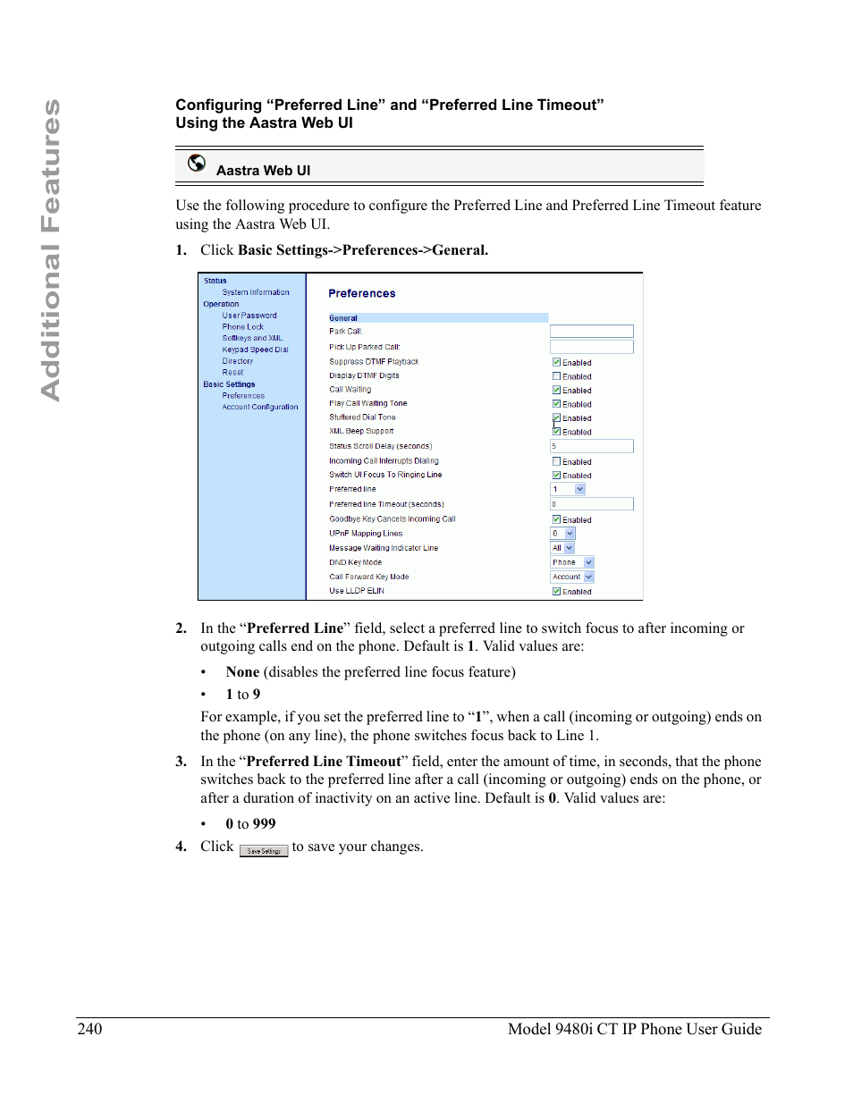 Additional features | Aastra Telecom 9480i CT User Manual | Page 250 / 290
