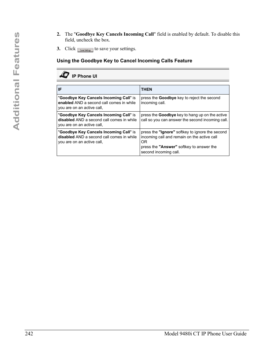 Additional features | Aastra Telecom 9480i CT User Manual | Page 252 / 290