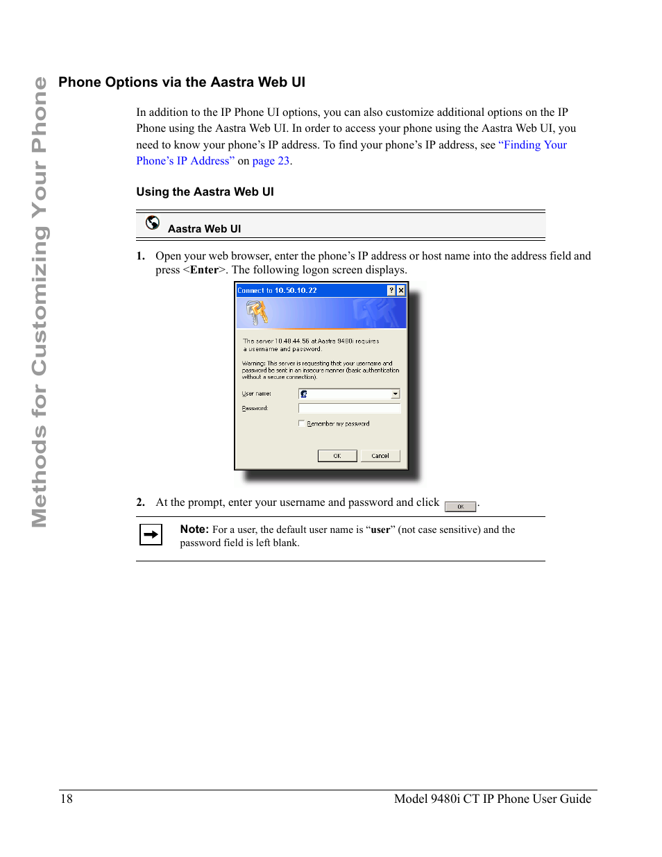 Phone options via the aastra web ui, Using the aastra web ui, Methods for customizing your phone | Aastra Telecom 9480i CT User Manual | Page 28 / 290