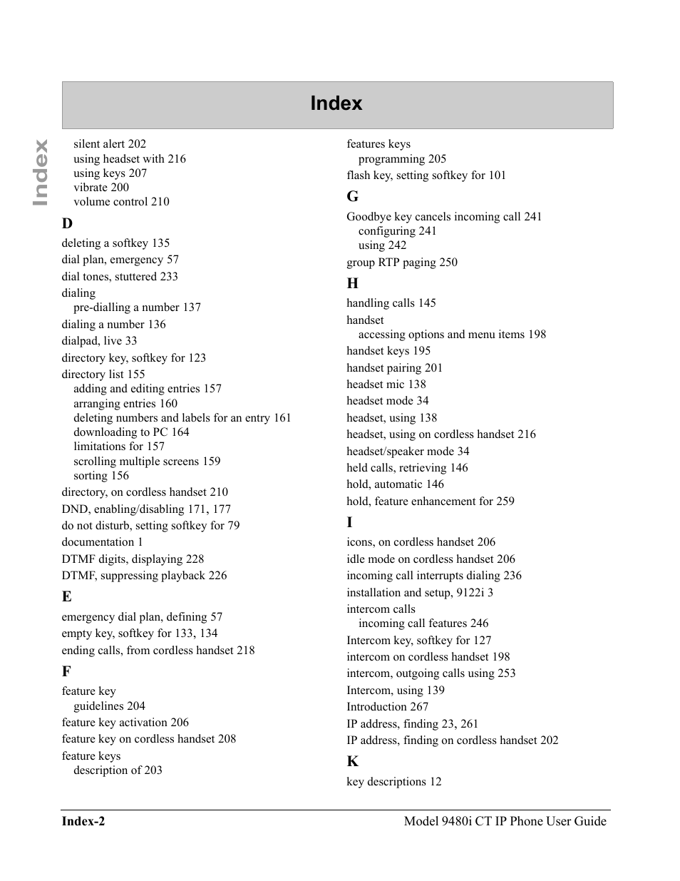 Index | Aastra Telecom 9480i CT User Manual | Page 284 / 290