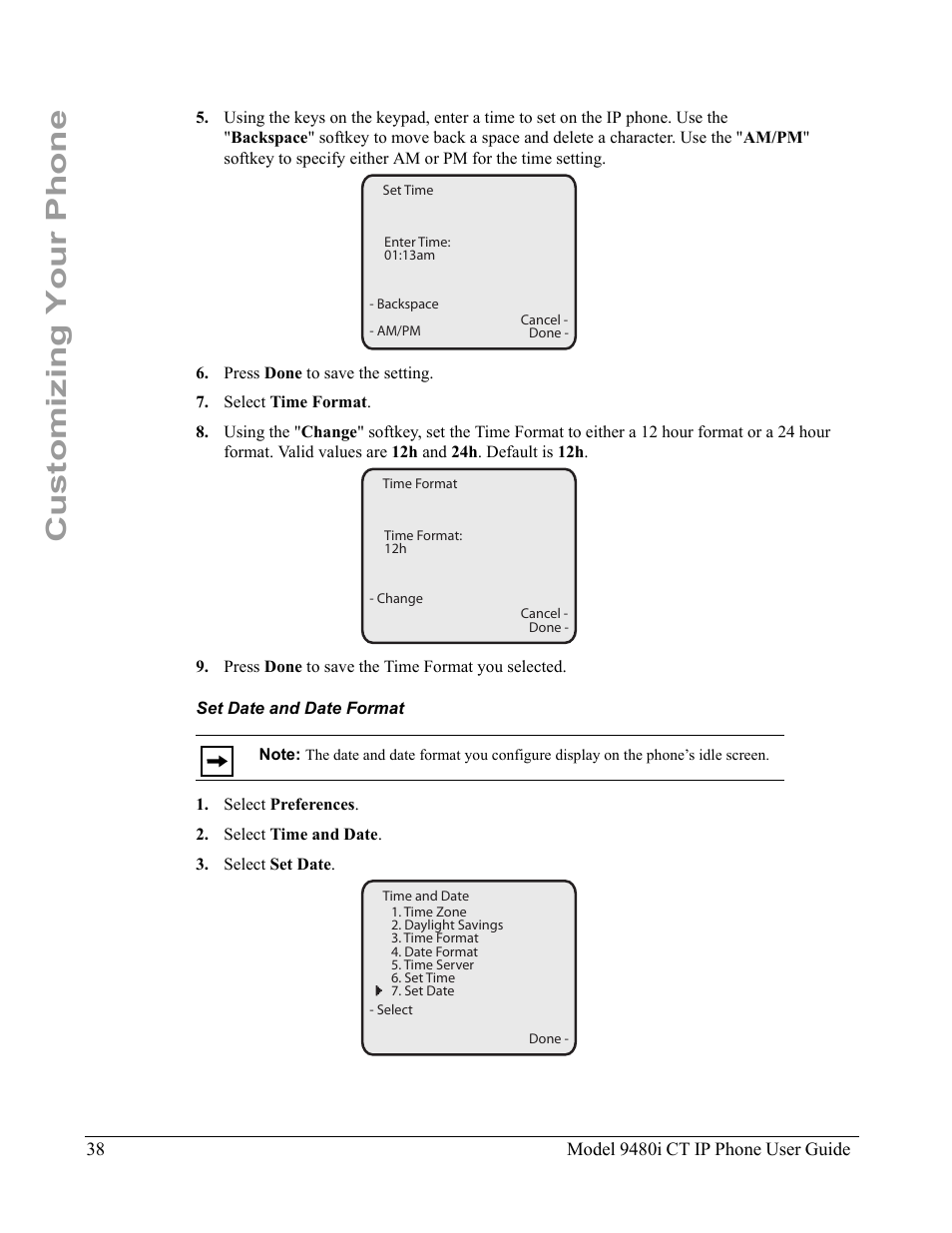 Set date and date format, Customizing your phone | Aastra Telecom 9480i CT User Manual | Page 48 / 290