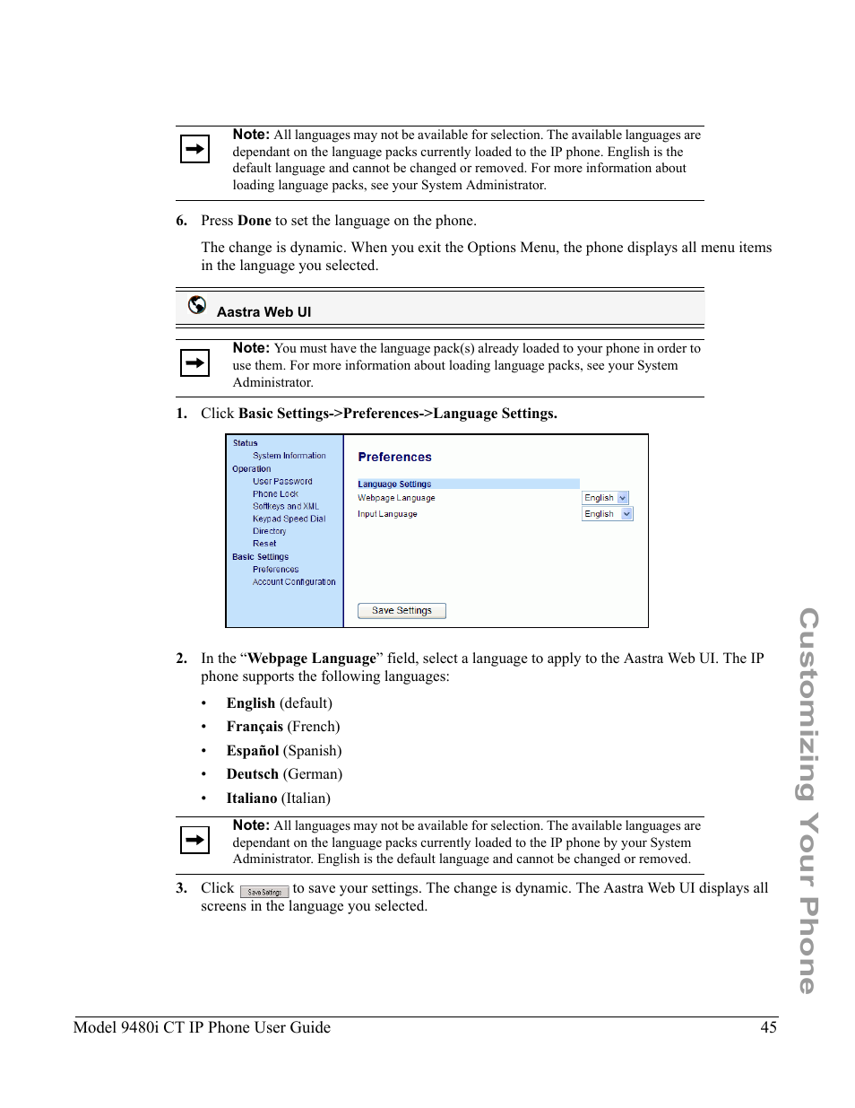 Customizing your phone | Aastra Telecom 9480i CT User Manual | Page 55 / 290