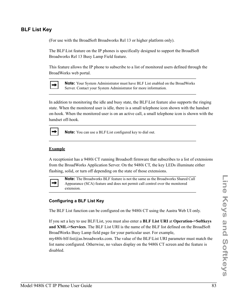 Blf list key, Configuring a blf list key, Line keys and softkeys | Aastra Telecom 9480i CT User Manual | Page 93 / 290