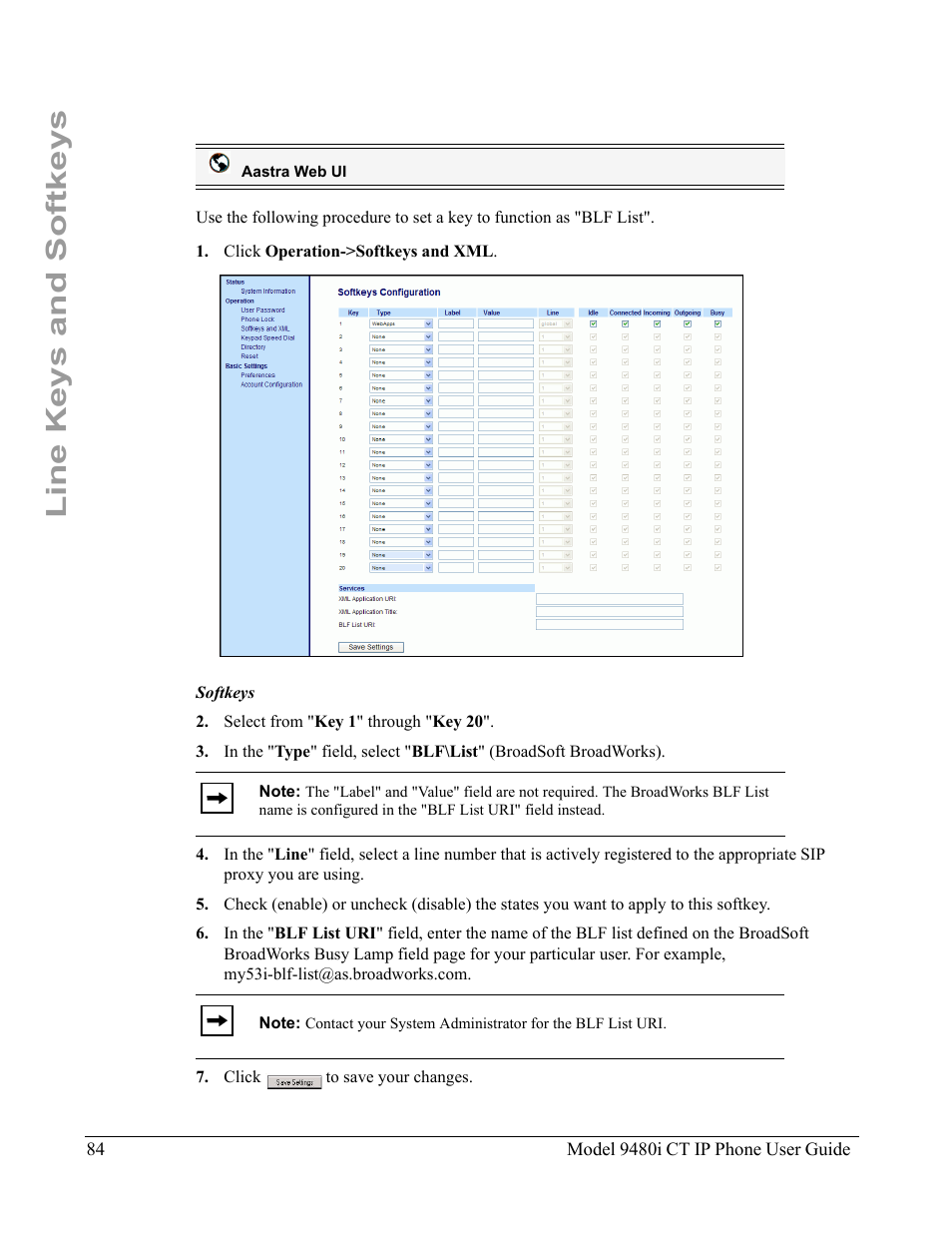 Line keys and softkeys | Aastra Telecom 9480i CT User Manual | Page 94 / 290