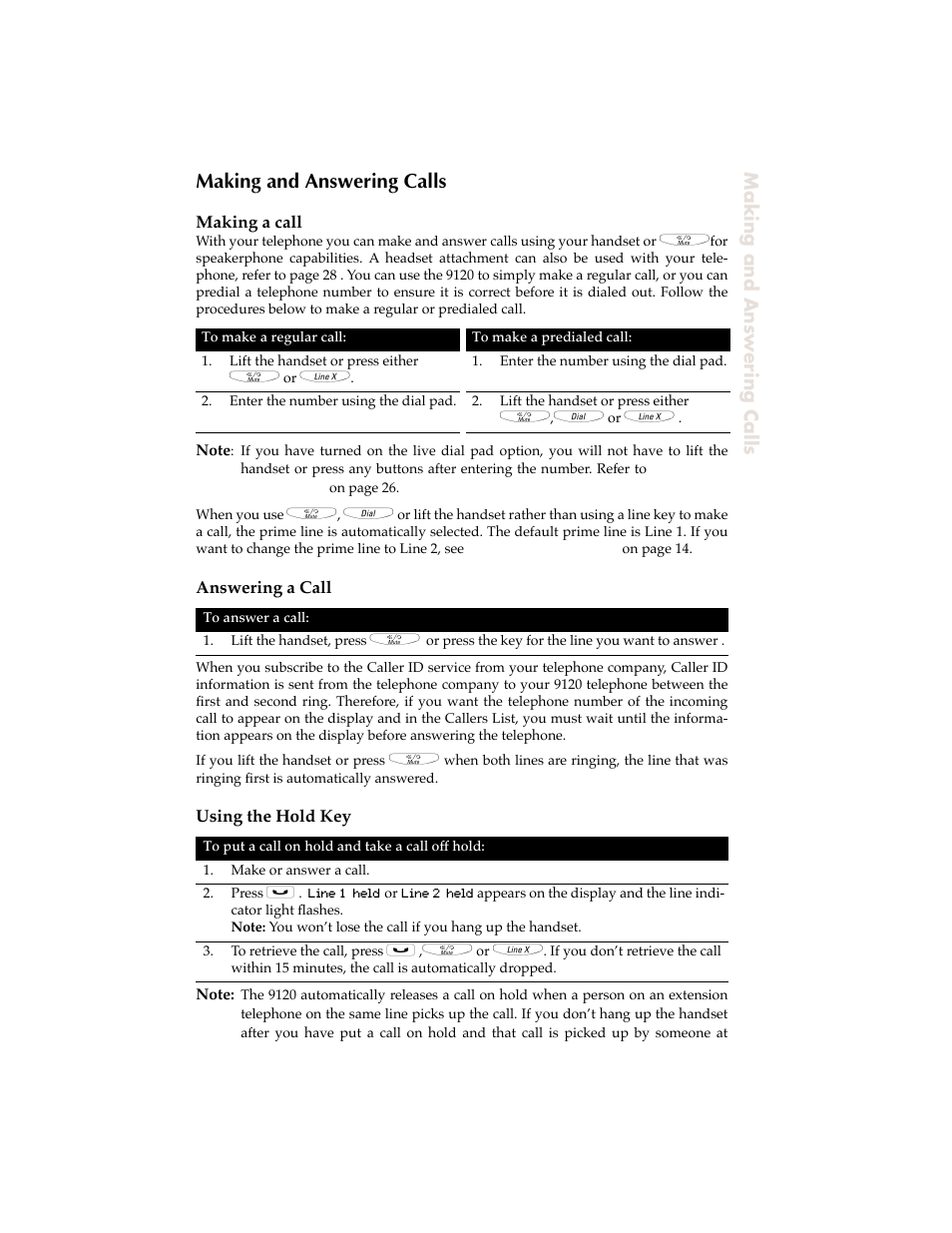 Making and answering calls, Making a call, Answering a call | Using the hold key | Aastra Telecom 9120 User Manual | Page 11 / 40