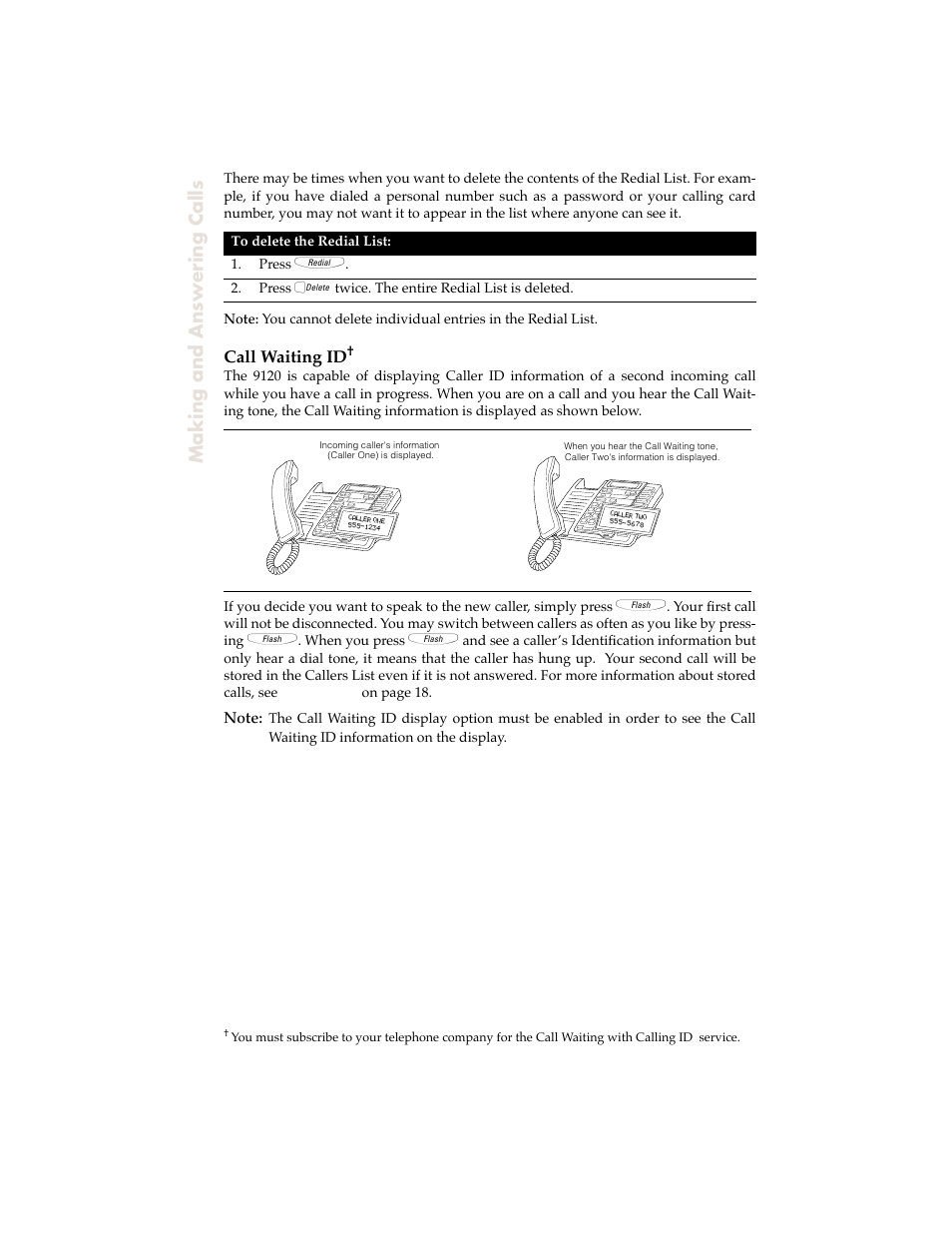 Call waiting id, Making and answering calls | Aastra Telecom 9120 User Manual | Page 14 / 40