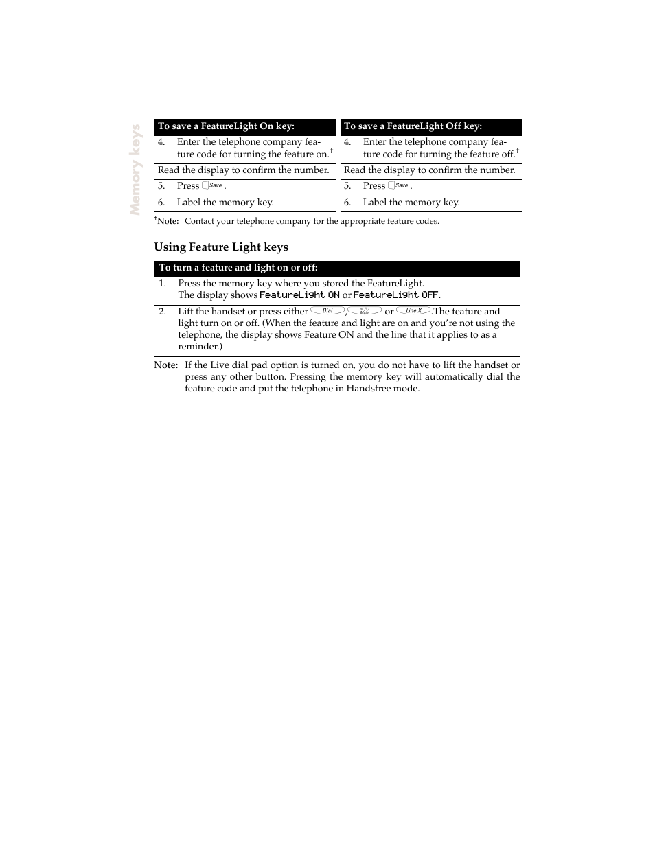 Using feature light keys | Aastra Telecom 9120 User Manual | Page 28 / 40