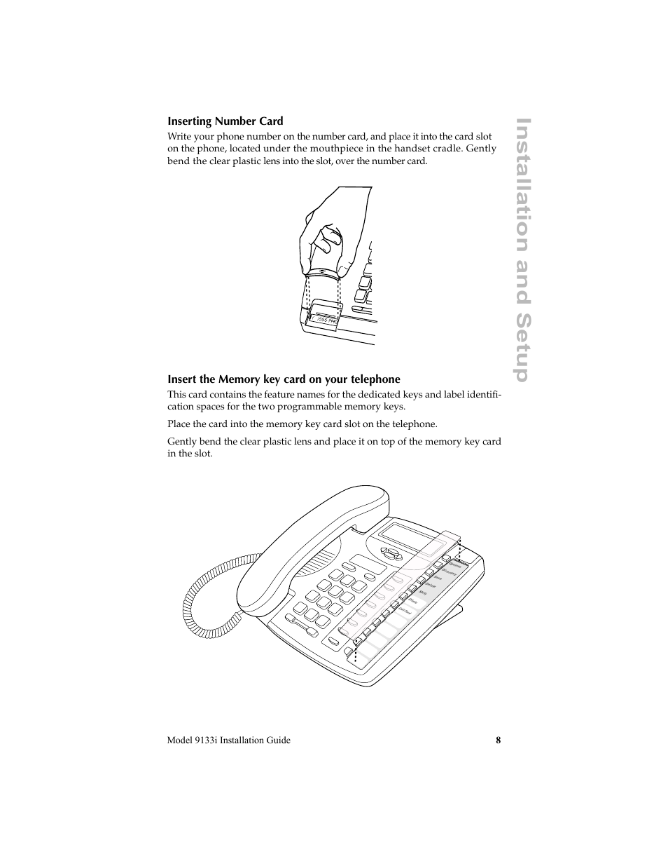 Installation and setup, Inserting number card | Aastra Telecom 9133i (INSTALLATION GUIDE) User Manual | Page 11 / 16