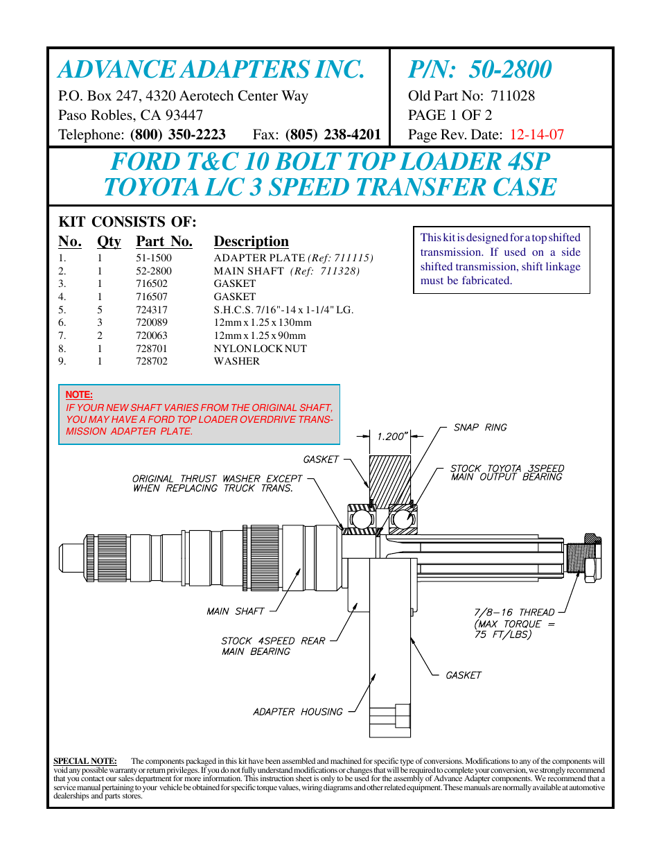 Advance Adapters 50-2800 User Manual | 2 pages