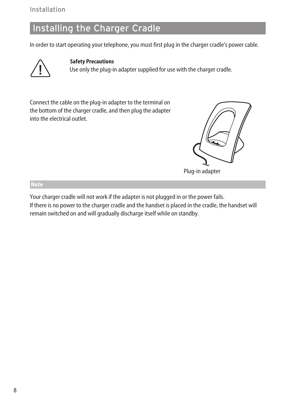 Installing the charger cradle | Aastra Telecom DECT 142 User Manual | Page 14 / 72