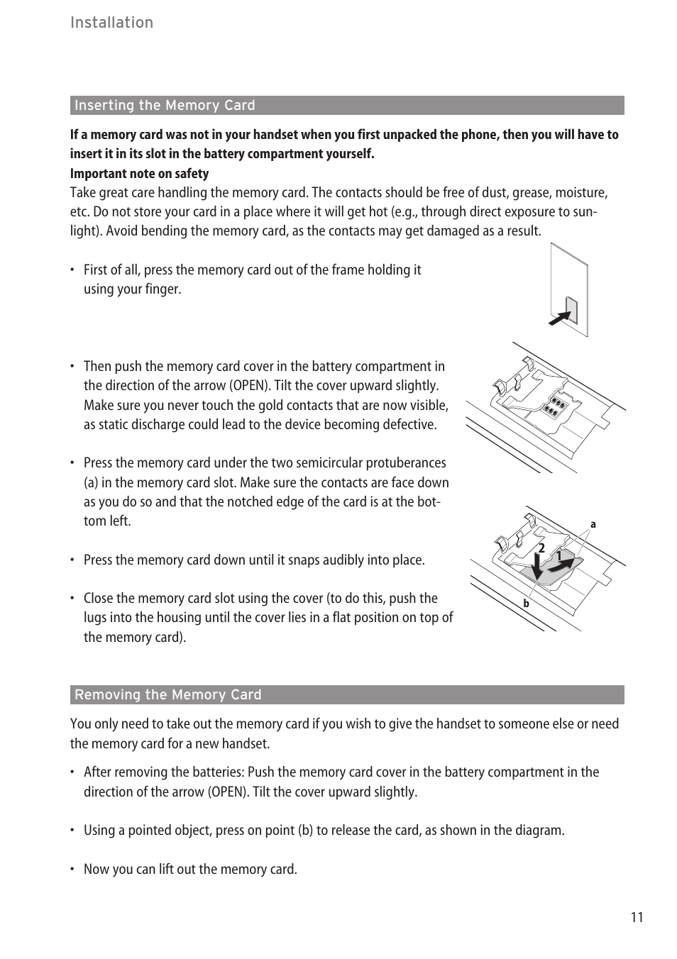 Inserting the memory card, Removing the memory card | Aastra Telecom DECT 142 User Manual | Page 17 / 72