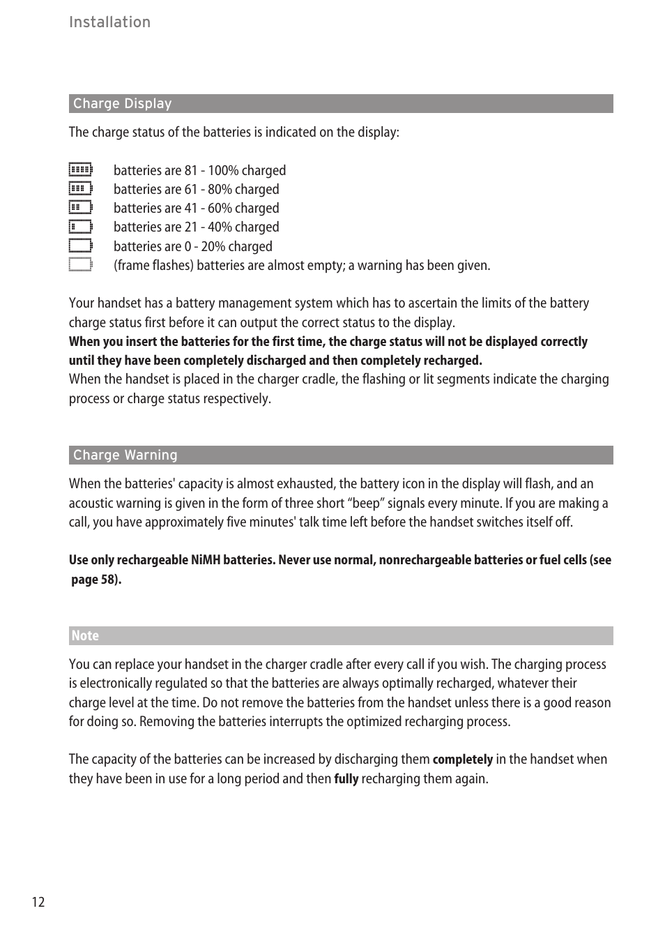 Charge display, Charge warning | Aastra Telecom DECT 142 User Manual | Page 18 / 72