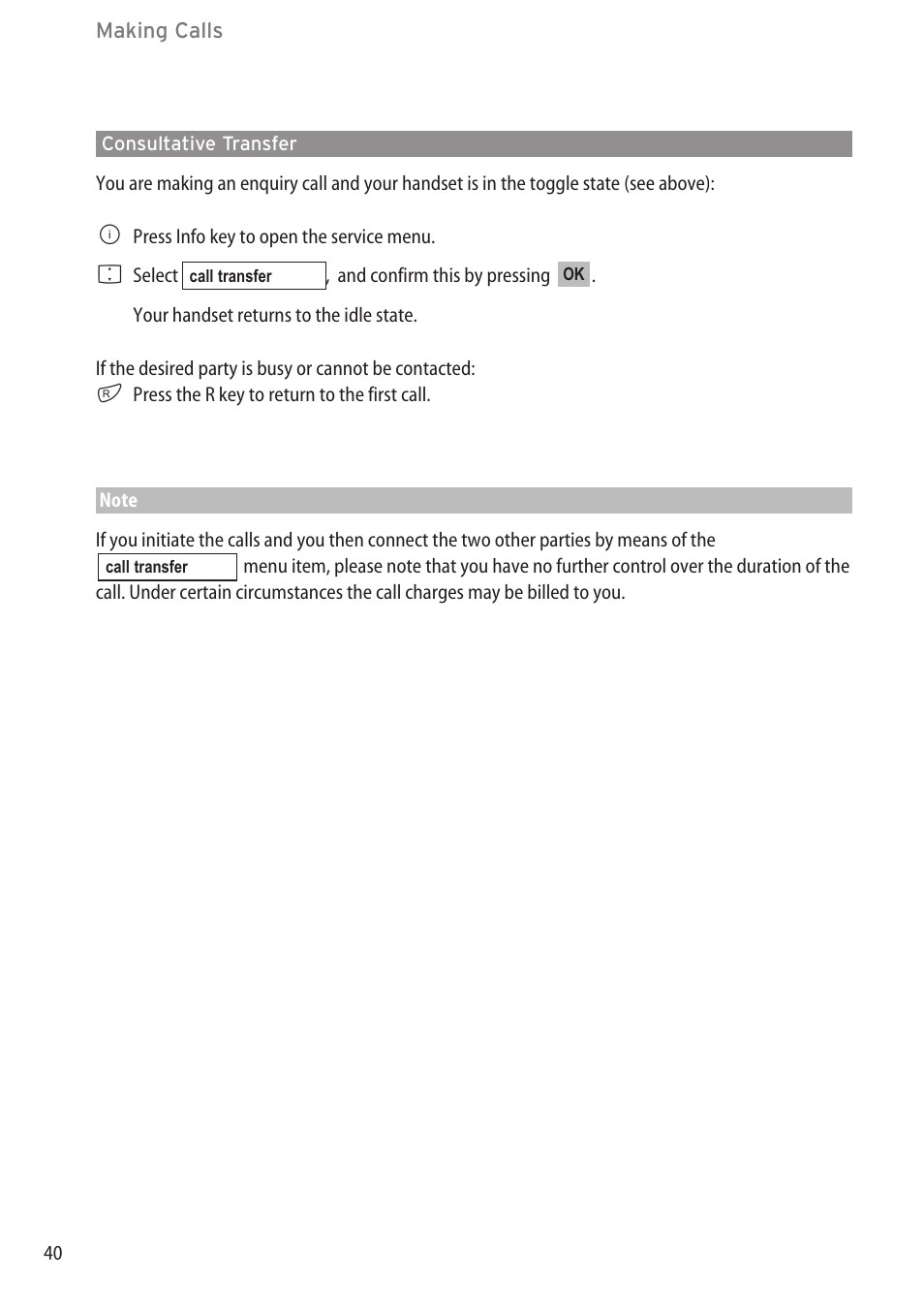 Consultative transfer, Consultative transfer …………………………………………………………………40 | Aastra Telecom DECT 142 User Manual | Page 46 / 72
