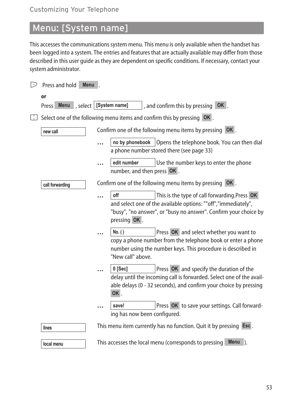 Menu: [system name, Menu: [system name] ……………………………………………………………………53 | Aastra Telecom DECT 142 User Manual | Page 59 / 72