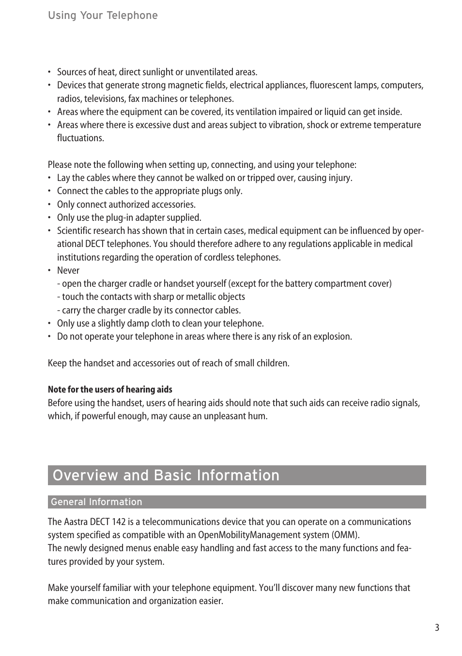 Overview and basic information, General information, General information ……………………………………………………………………3 | Aastra Telecom DECT 142 User Manual | Page 9 / 72