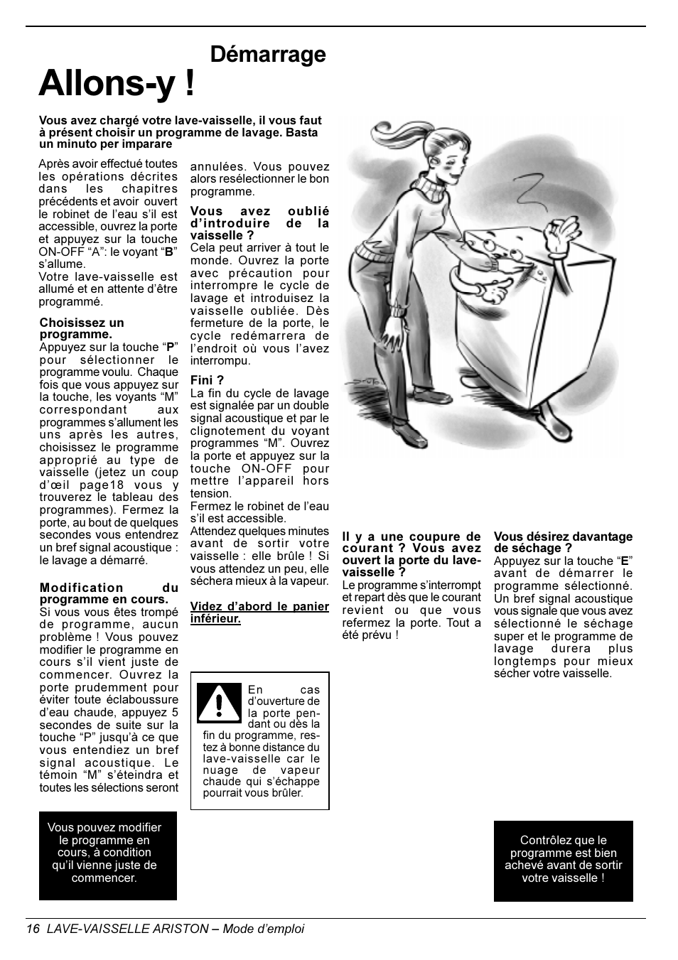Allons-y, Démarrage | Ariston LI 670 B-S-X-WLI User Manual | Page 16 / 31