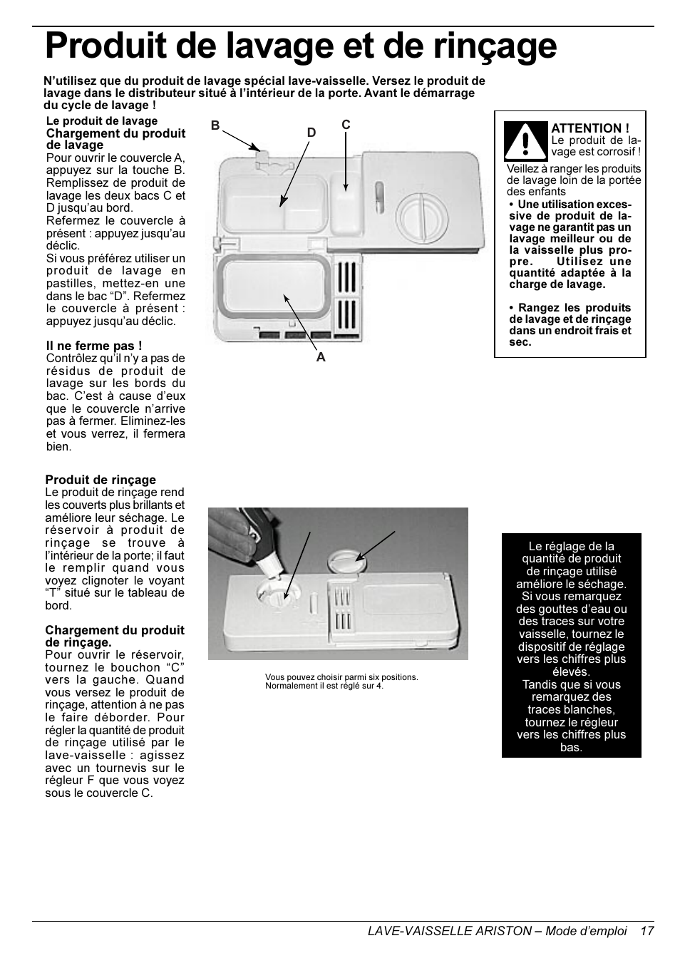 Produit de lavage et de rinçage | Ariston LI 670 B-S-X-WLI User Manual | Page 17 / 31