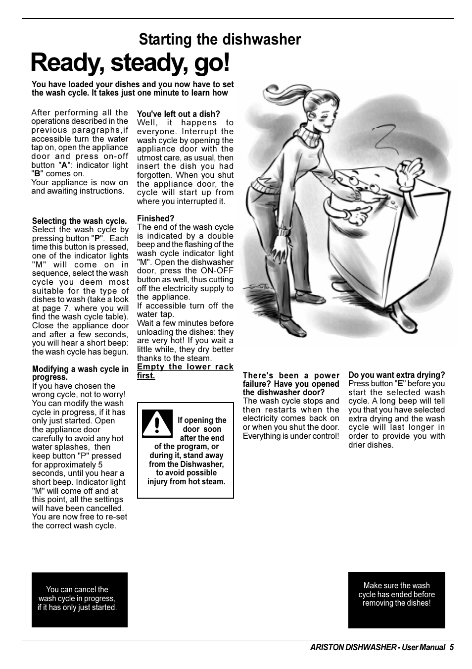 Ready, steady, go, Starting the dishwasher | Ariston LI 670 B-S-X-WLI User Manual | Page 6 / 31
