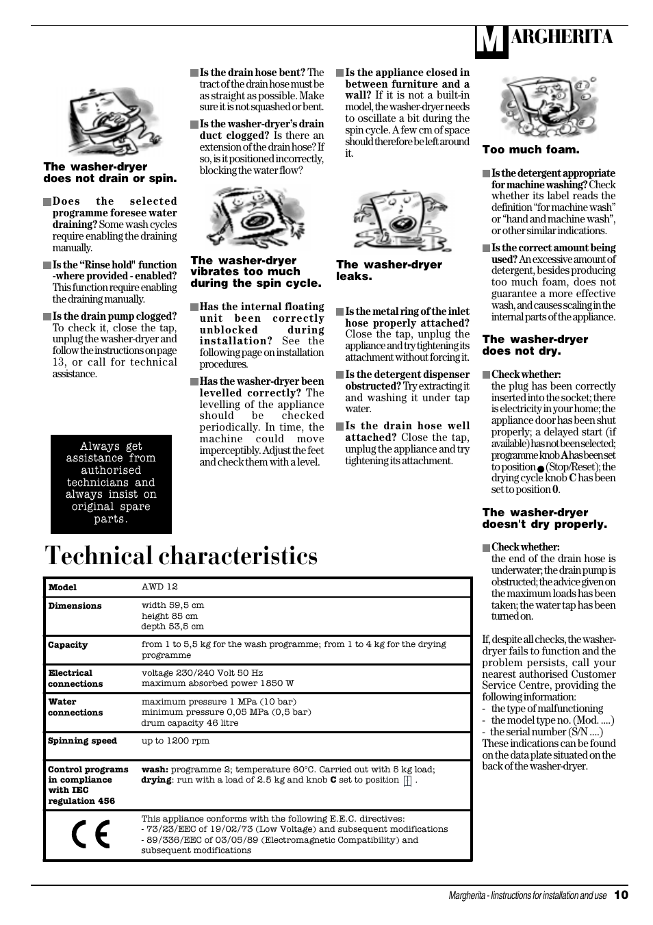 Technical characteristics, Argherita | Ariston AWD 12 User Manual | Page 11 / 20