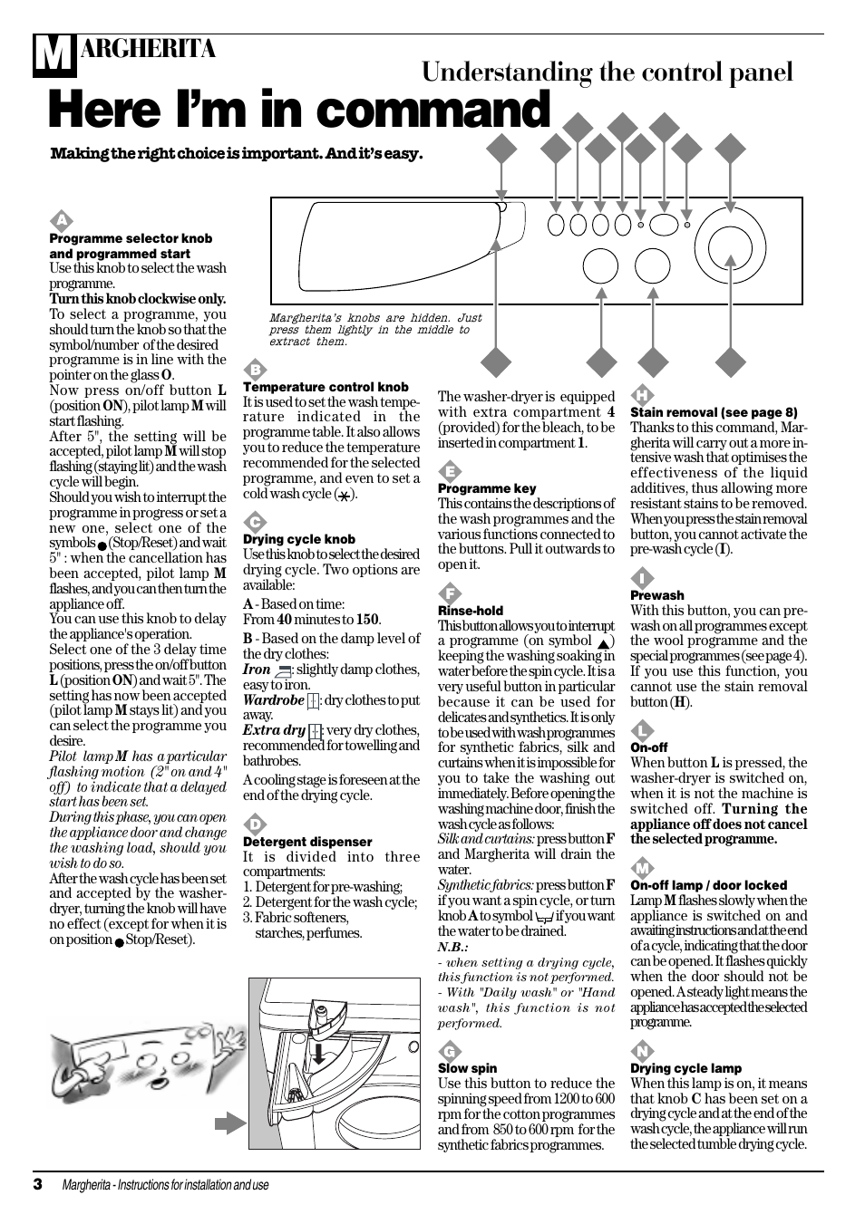 Here im in command, Understanding the control panel, Argherita | Ariston AWD 12 User Manual | Page 4 / 20